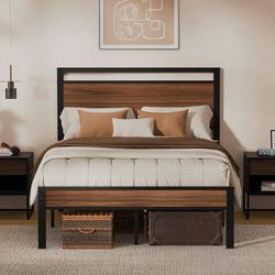 1926a  Easy Assembly Sturdy Metal Platform Bed, Full Size Bed Frame with Headboard & Footboard, Anti-Slip & Silent Support, No Box Spring Needed with 