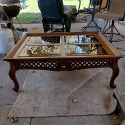 Wooden Glass Coffee Table 50" X 40" X 18"