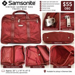 Vintage Samsonite Garment Travel Bag – Burgundy – $55 OBO