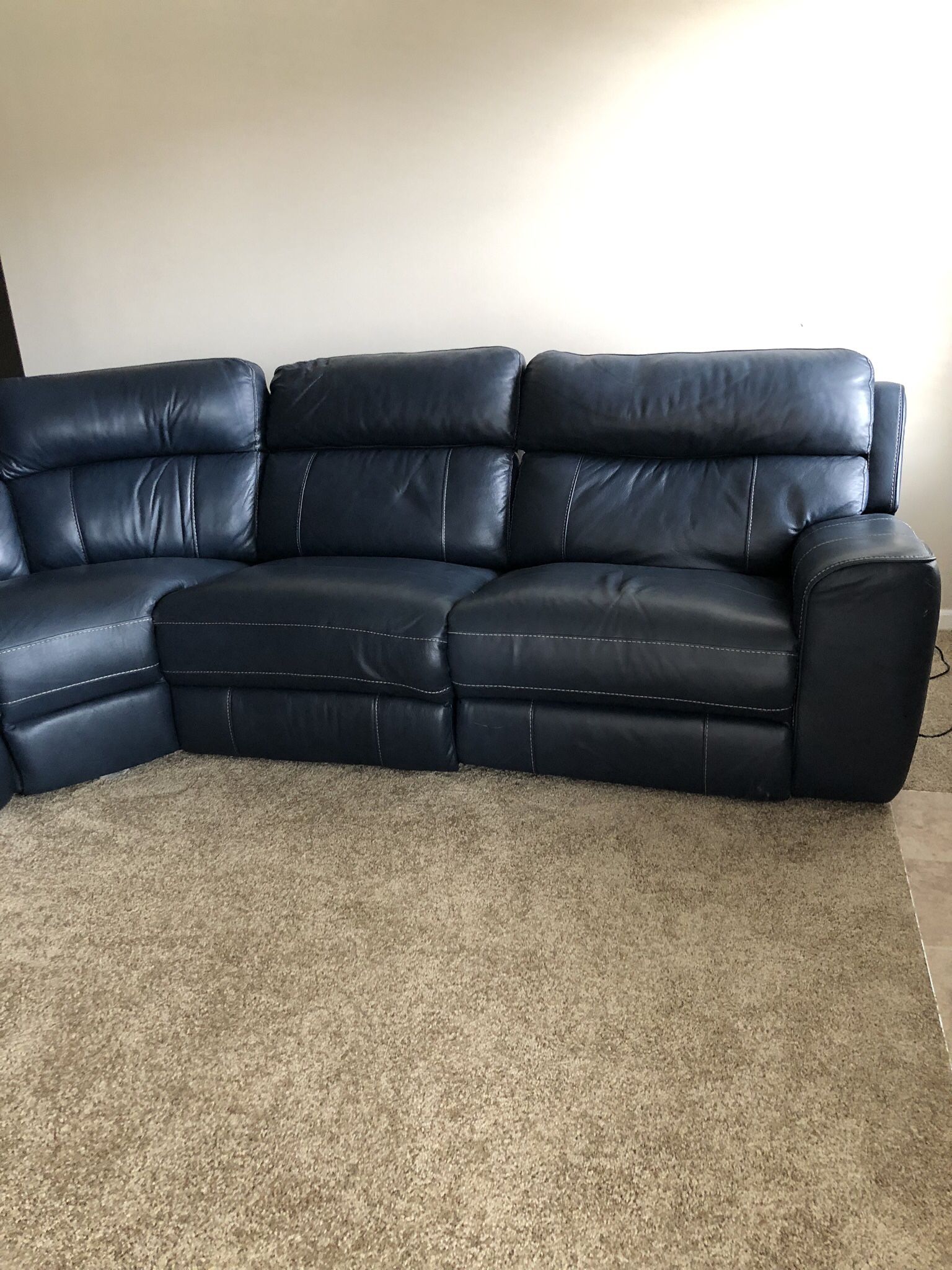 Leather Recliner Sectional Sofa ( Navy Blue  )