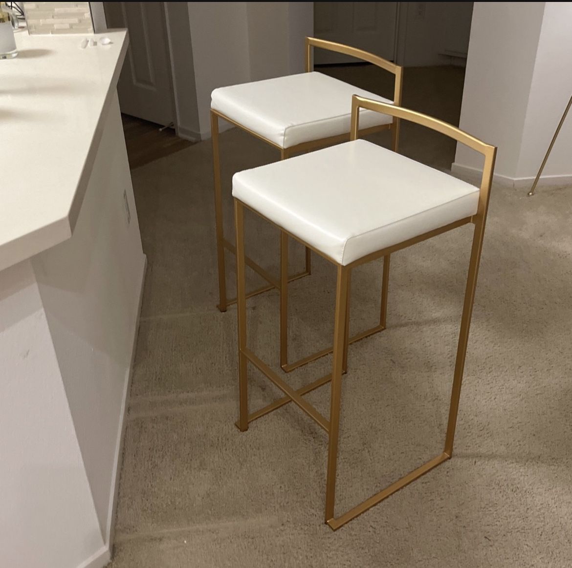 Gold and White Bar Stools 35 inches H From Top - 31 Inches H From Seat . 18 W