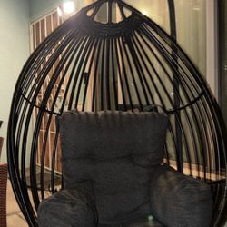 Patio swing with cushion and stand