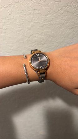 Fossil Women's Watch Gold-Tone Gray Leather