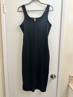 A New Day Black Ribbed Button Front Midi Tank Dress Womens Medium NWT
