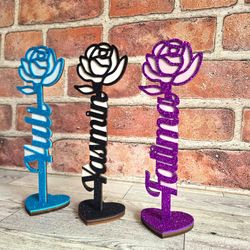Personalized Name Standing Wooden Rose