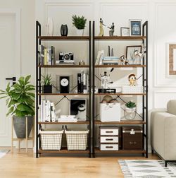 TWO USED—5 Tier Bookshelf, Tall Bookcase Shelf Storage Organizer