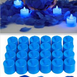 LANKER 500 PCS Blue Artificial Rose Petals with 24 PCS Bright Flickering Blue Flameless LED Tea Lights Candles (Blue Lights with Blue Rose Petals) 