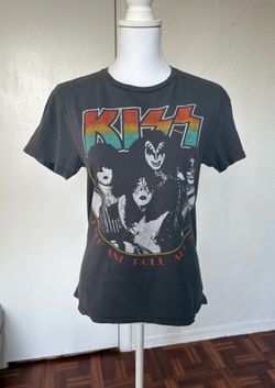 KISS Gray Rock & Roll music band graphic tee size small