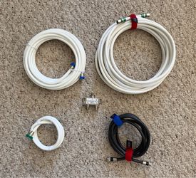 coaxial cable TV/internet cables and signal splitter.