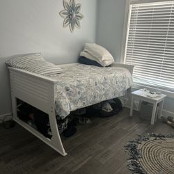 White Twin Day Bed and Blue Accessories 
