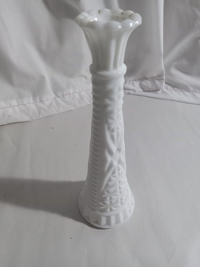 White Milk Bottle Flower Vase Vintage