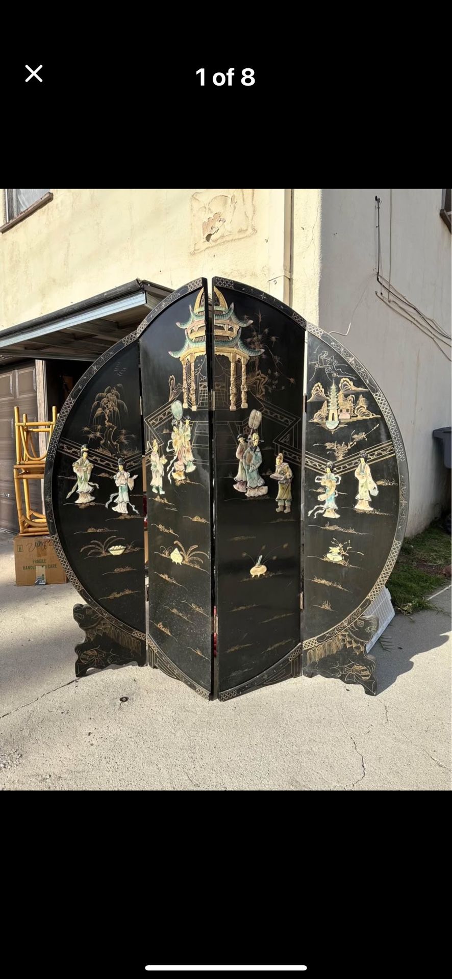 Vintage Coromandel Mother Of Pearl Lacquer Room Divider