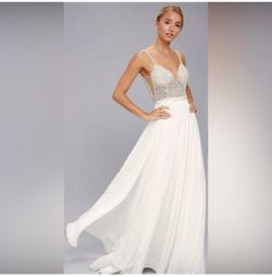 Lulus Long White Formal/Wedding Dress With Beaded Bodice $100