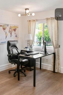Modern Black Glass Office Desk with Mobile File Cabinet – Excellent Condition