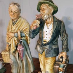 Antique Ceramic Statues Of  Old Lady And Old Man