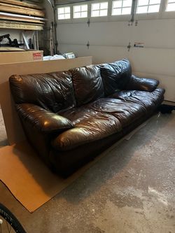 Brown Leather Couch – Sturdy Wood Frame – $75 OBO