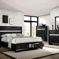 New in box black queen 3pc bedroom set including nightstand , dresser & platform ready Bedframe