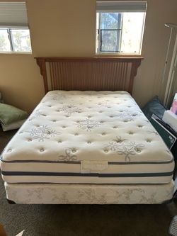 Queen Beautyrest Mattress Set w/ Wood Headboard & Frame