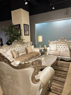 Brand New Classic & Sophisticated Sofa w/rolled arms w/carved wood frame