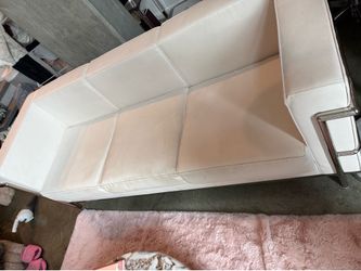 White faux leather/chrome sofa couch - $75