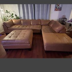 Leather sectional with ottoman
