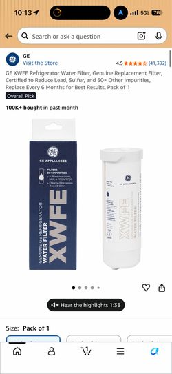 GE XWFE Genuine Refrigerator Water Filter Replacement, New Sealed