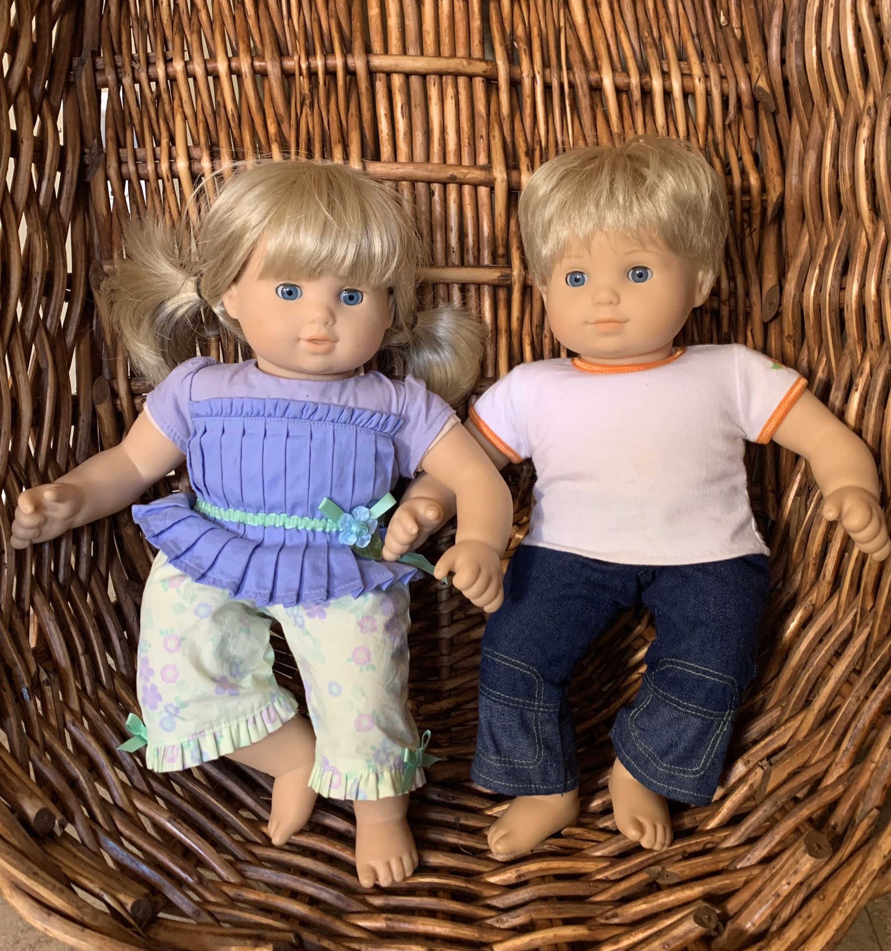 American Girl Bitty Twins Dolls - Blond Boy and Girl with outfits