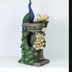 LuxenHome Polyresin Peacock Outdoor Fountain with LED Light