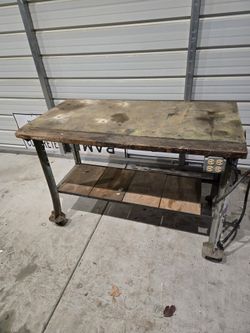 Old Industrial Workbench On Wheels