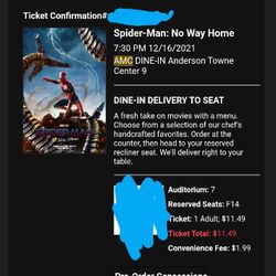 Spiderman: No Way Home Ticket