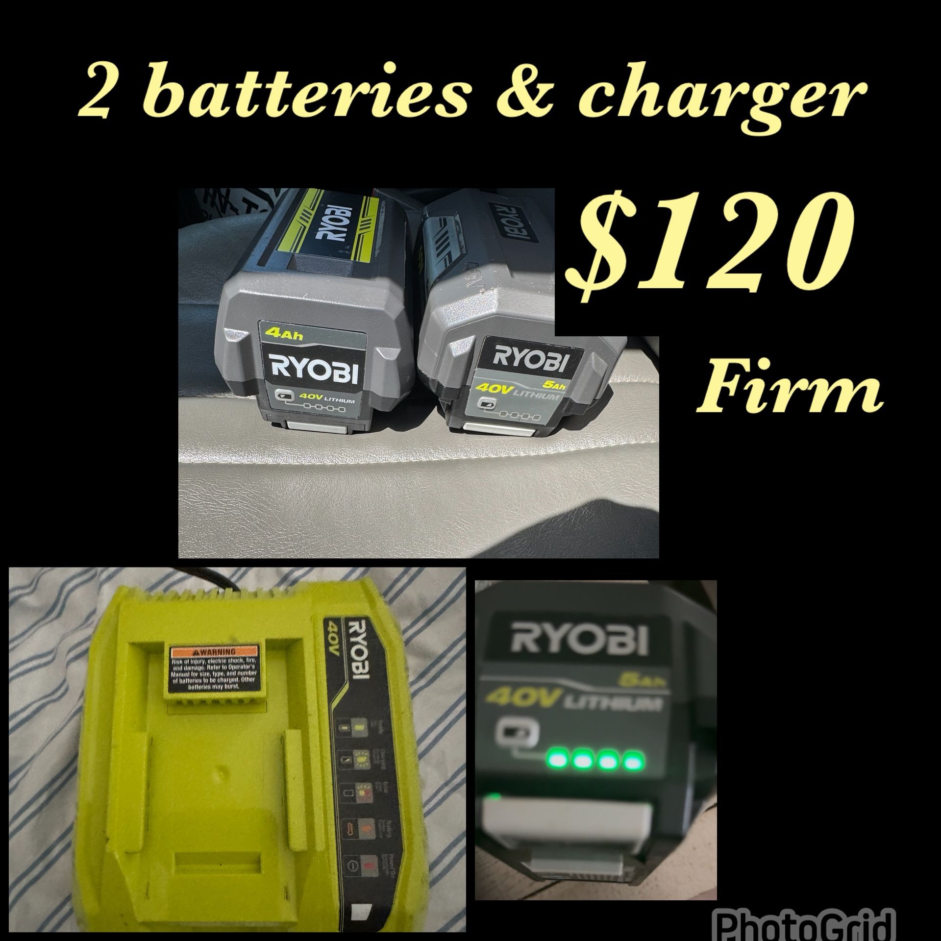 2 Ryobi Batteries & Charger