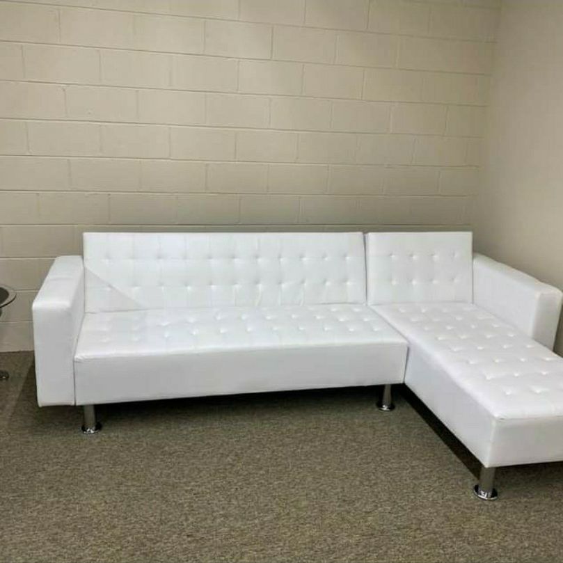 White Leather Sectional/Sofa Bed