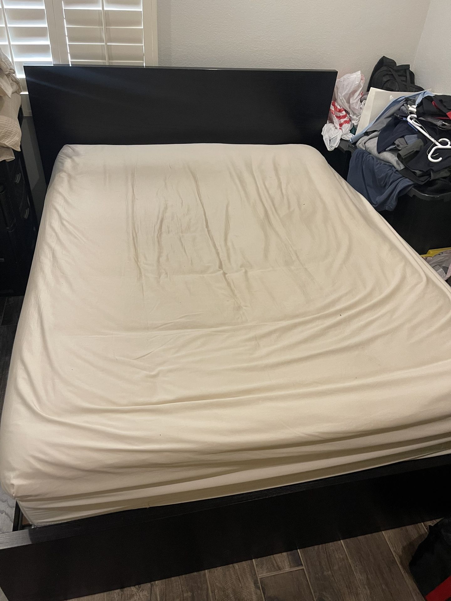 Queen Bed Frame And Mattress ( Chocolate Brown )