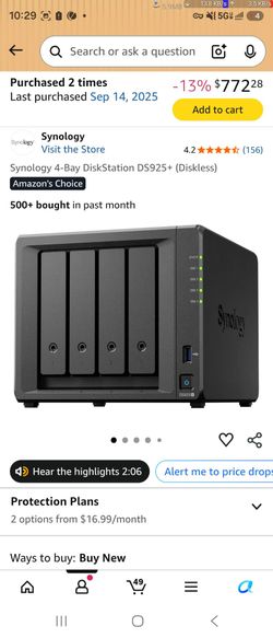 Synology DS925+ NAS – 80TB Enterprise HDD + 32GB ECC RAM + 2x800GB NVMe SSD