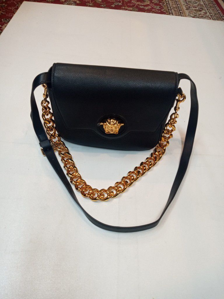 Authentic Versace Black Leather Shoulder Bag