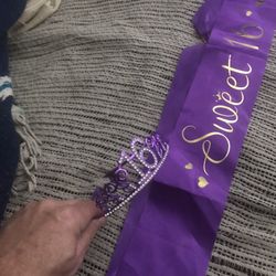 Lnew Metal And Silk Tiara And Body Ribbon Sweet 16 Only $20