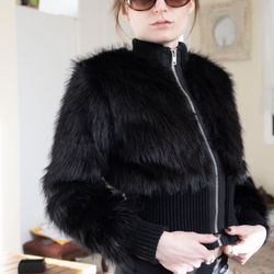 Black Faux Fur Bomber Jacket