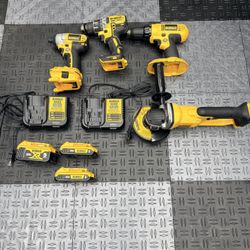 DeWalt Drill Set – 20V XR Drill and grinder + 18V Impact and Drill, Batteries and Chargers