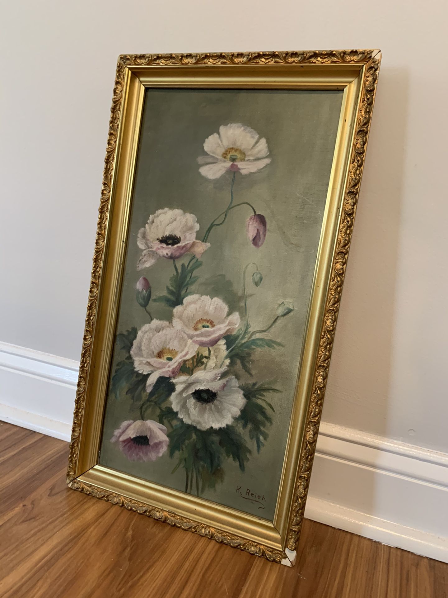 Oil flower painting gold frame