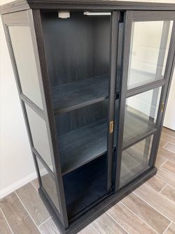 Dark Wood and Glass Display Cabinet with sliding door
