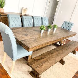 Custom  Dining Table Farm House farmhouse Modern Rustic Set Bench Restoration Hardware Breakfast Nook Table Solid Wood Custom Handcrafted Counter Bar 
