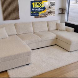 Gorgeous ‼️U  Shape Sectional Sofa Ivory Corduroy 