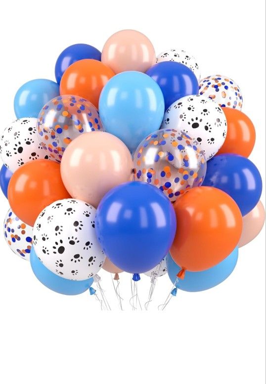 Blue and Orange Balloons, Dog Paw Print Balloons 12 inch Light Blue Balloon Macaron Orange Confetti Balloon