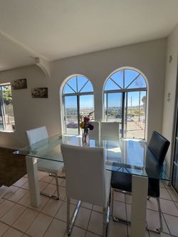 Modern Glass Top Dining Table with 6 Chairs
