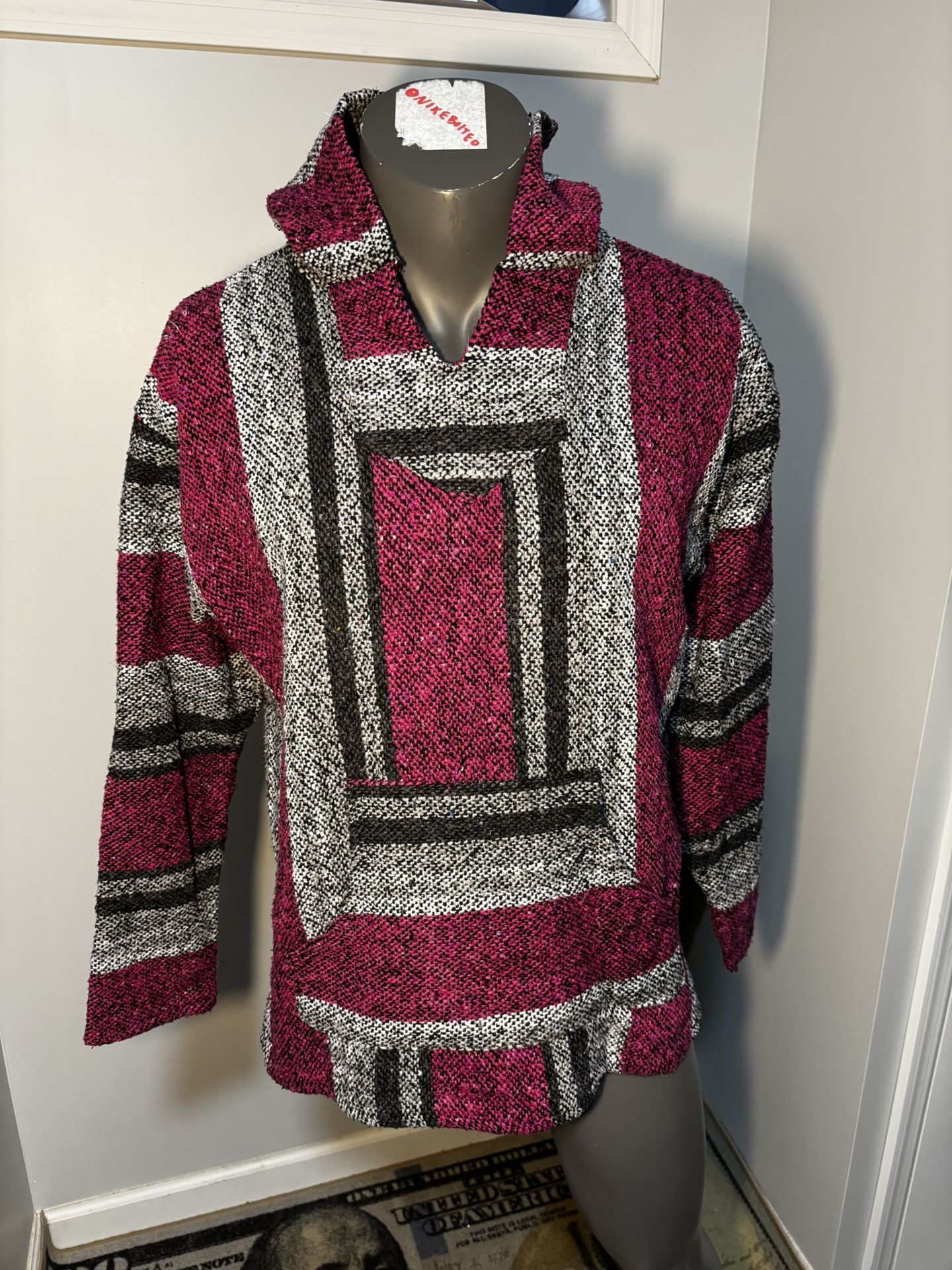 Iguana Jack Sweater Mens XL Purple/Grey Hooded Sweater Surfer Rug Poncho Hoodie
