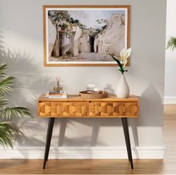 Mid-Century Wood Console Table with Two Drawers