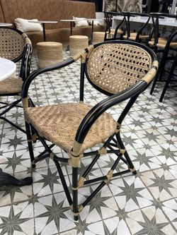 Rattan Bistro Dining Chairs – Black Frame | 13 Available