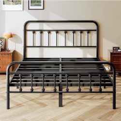 14” King Size Metal Platform Bed Frame/Victorian Style Headboard and Footboard