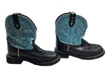 JUSTIN Gypsy Gemma Black Leather Turquoise Blue Cowgirl Boots 7B