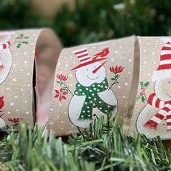 Glitter Snowman Wired Edge Burlap Ribbon Christmas Craft DIY Supplies